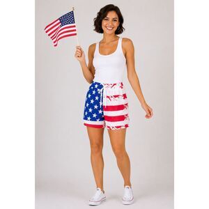 Women's Patriotic USA Flag Stars Stripes Shorts Size M 4th of July Beach #12